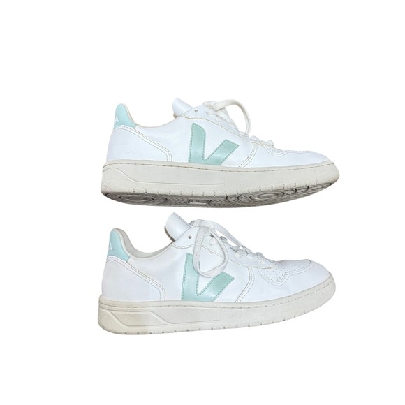 Madewell Veja Vegan Leather V-10 Sneakers White Matcha Size 7 - Picture 2 of 9